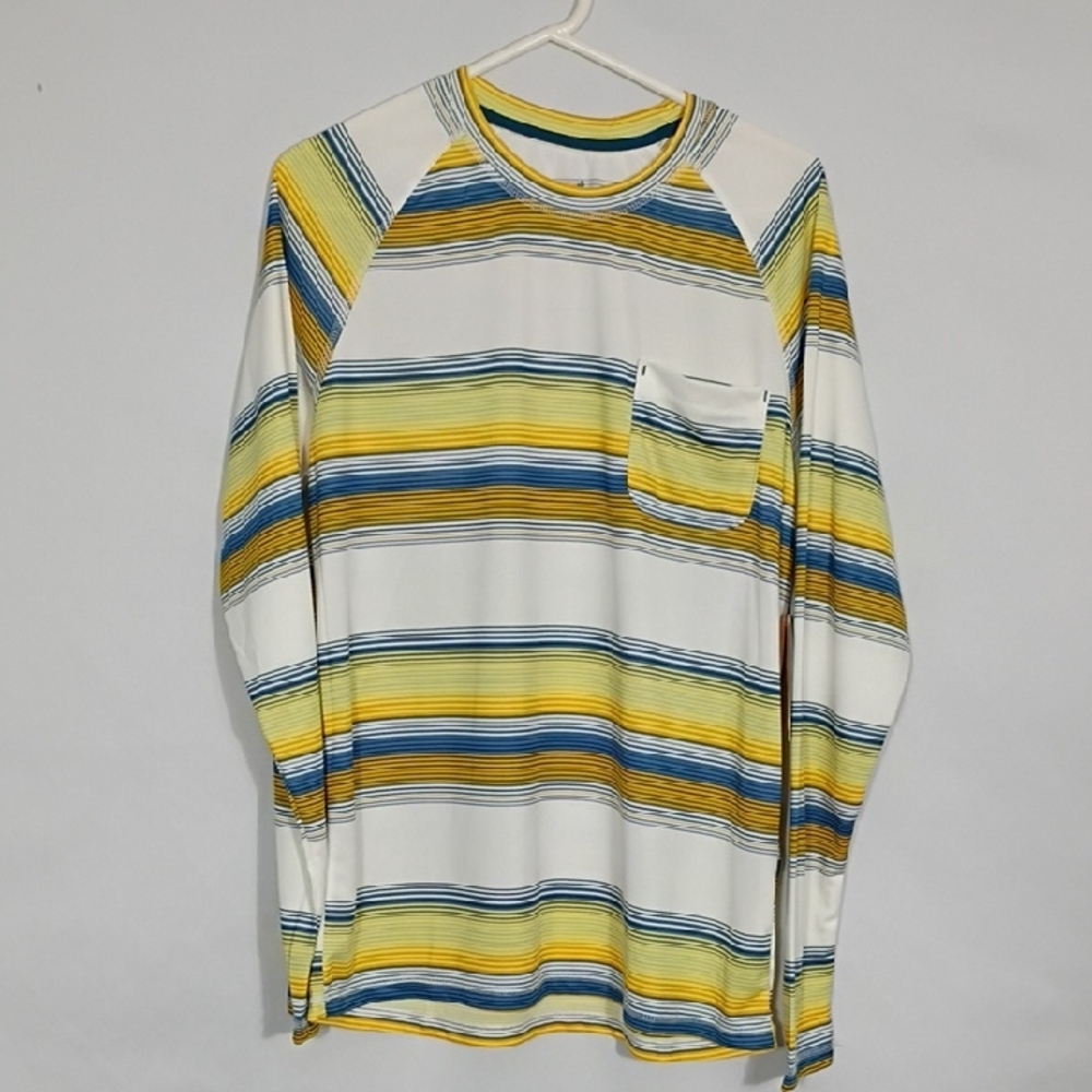 NWT Horizon By Bass Creek Outfitters Eggshell Striped Upf 50 Long Sleeve Sz Lg